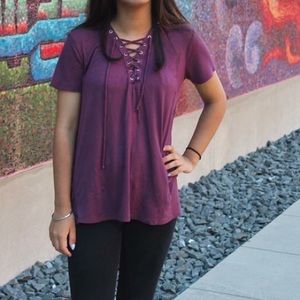 Lace Up Purple Top